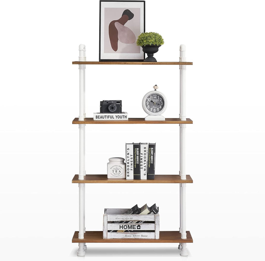 White Walnut Solid Wood 4 Shelf Bookshelf X226