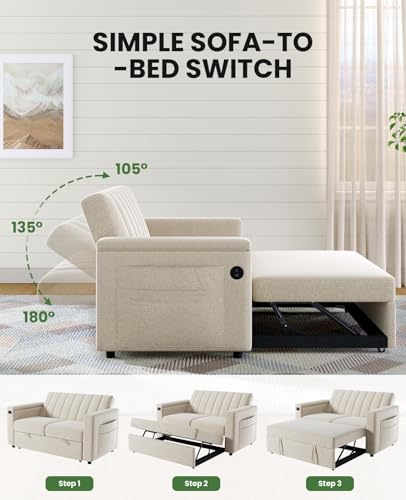 3-in-1 Convertible Sleeper Sofa with USB Charging and Side Pockets E931006