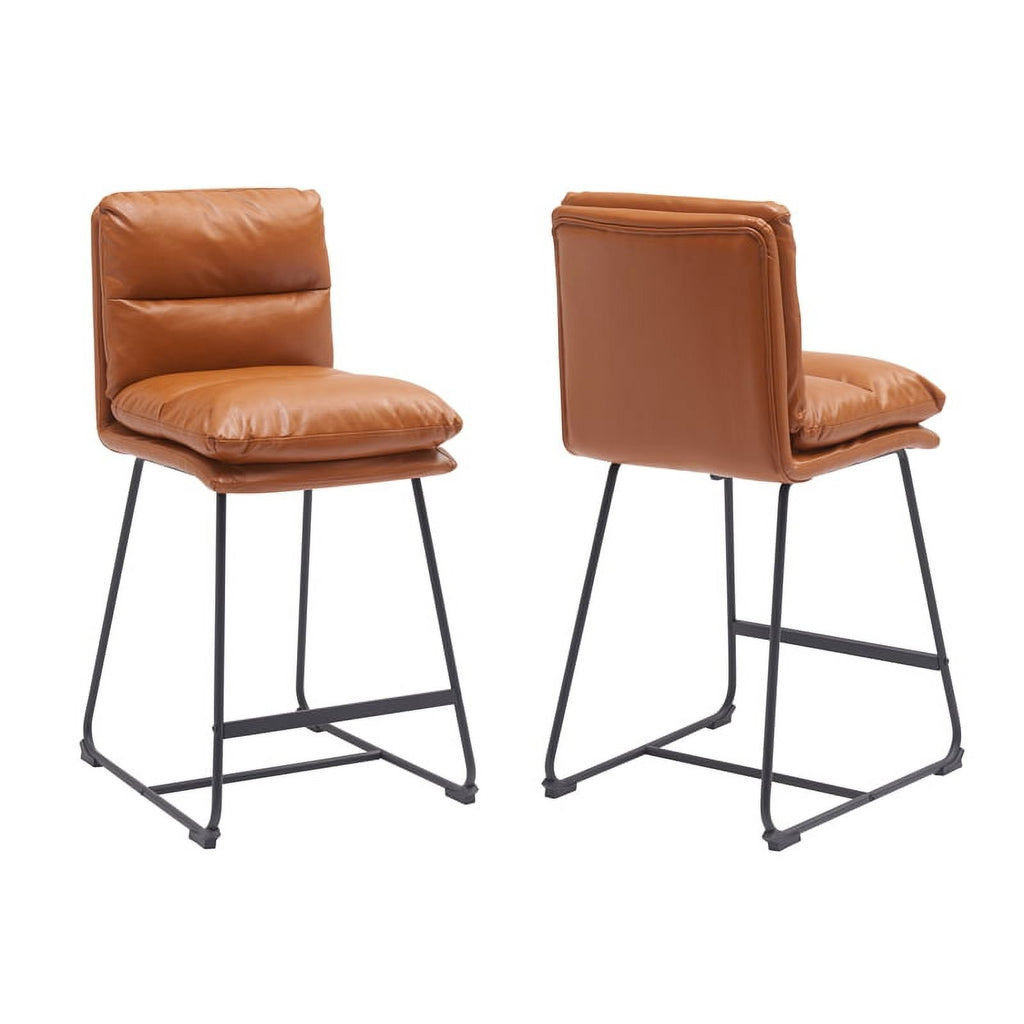 Tan Faux Leather Counter Stool (Set of 2) Q439