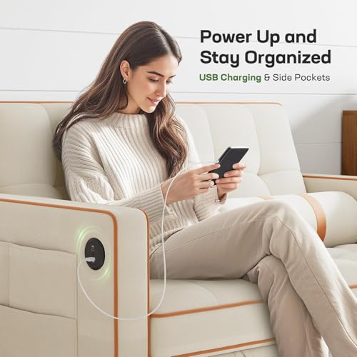 3-in-1 Convertible Sleeper Sofa with USB Charging and Side Pockets E931006
