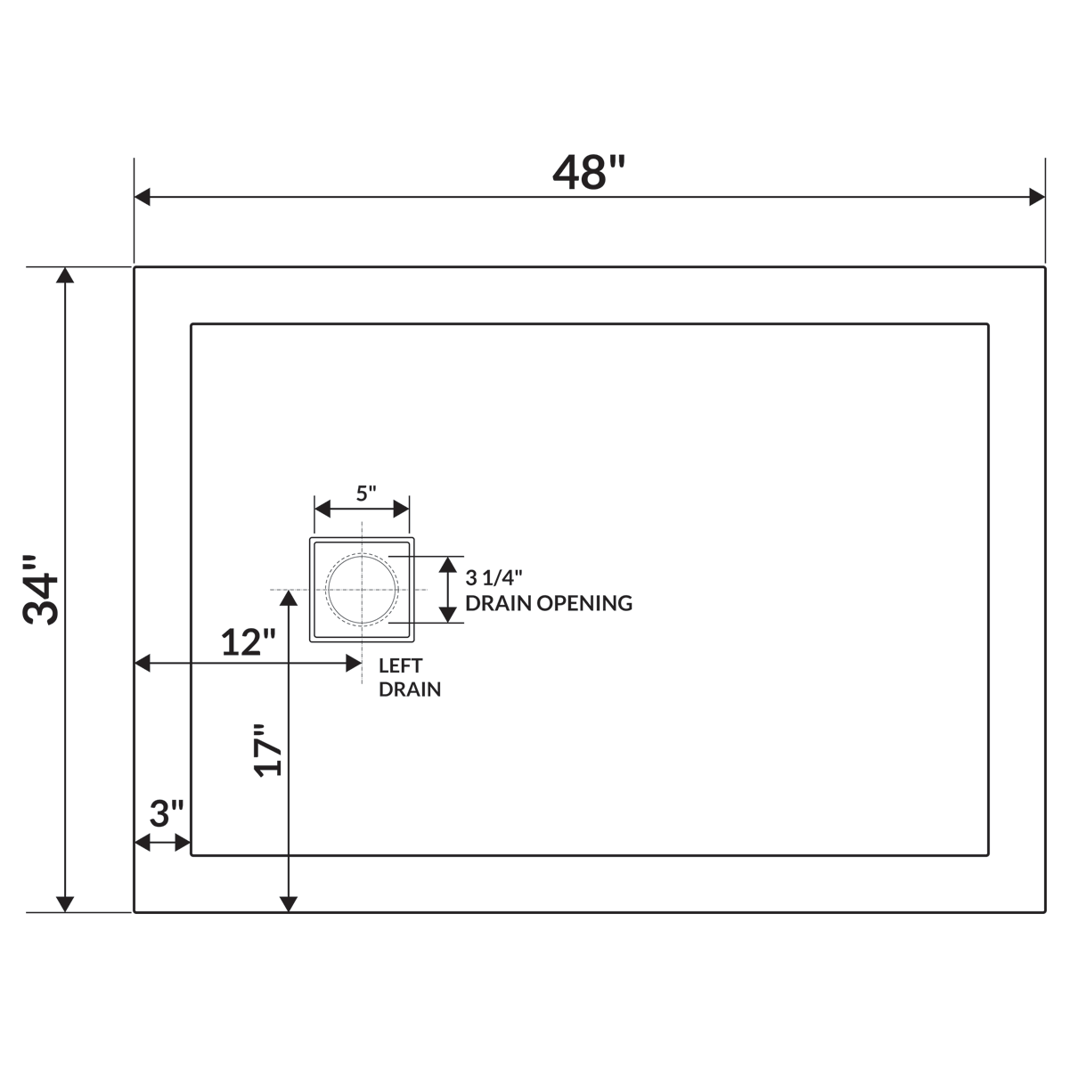 White 48 x 34 Threshold Shower Base Pan H61084