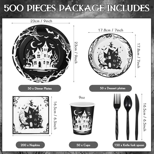 500 Pcs Halloween Party Supplies Plates Cups Napkins and Cutlery Set U909674