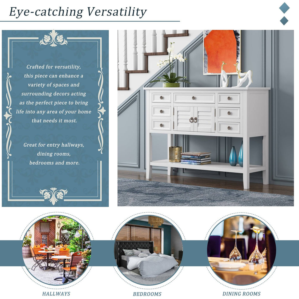 Green 7 Drawer Console Table with Cabinet E288