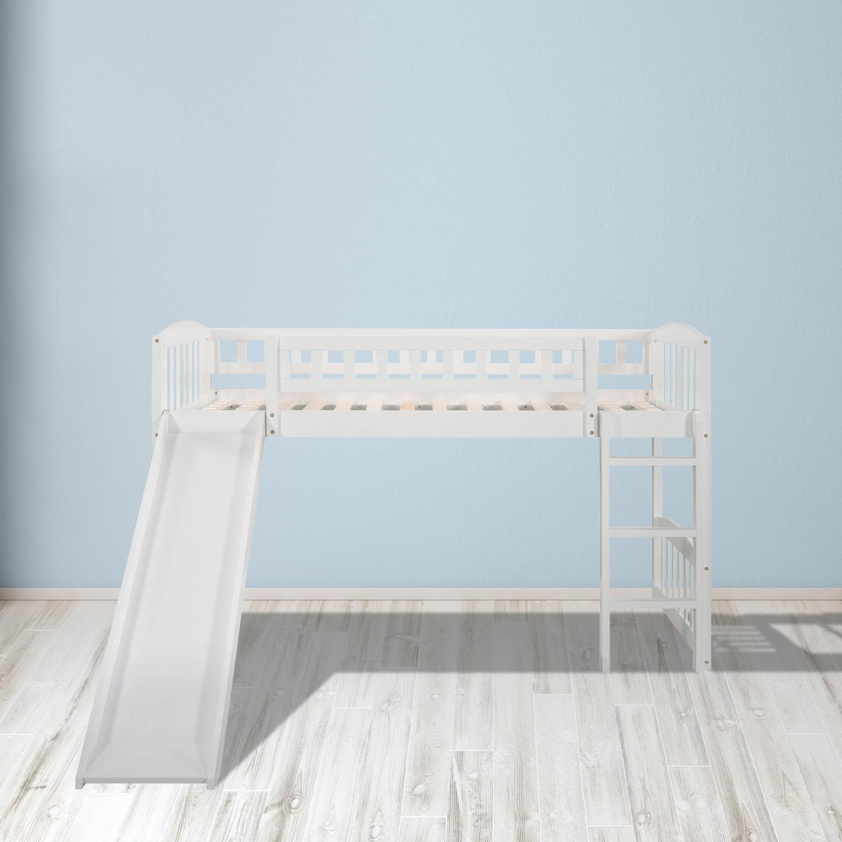 White Double Loft Bed with Slide and Ladder B72258