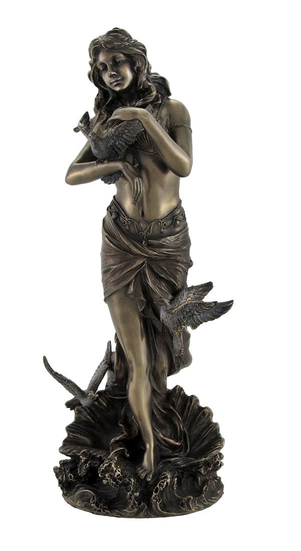 Bronzed Aphrodite with Doves on Scallop Shell Statue Q866
