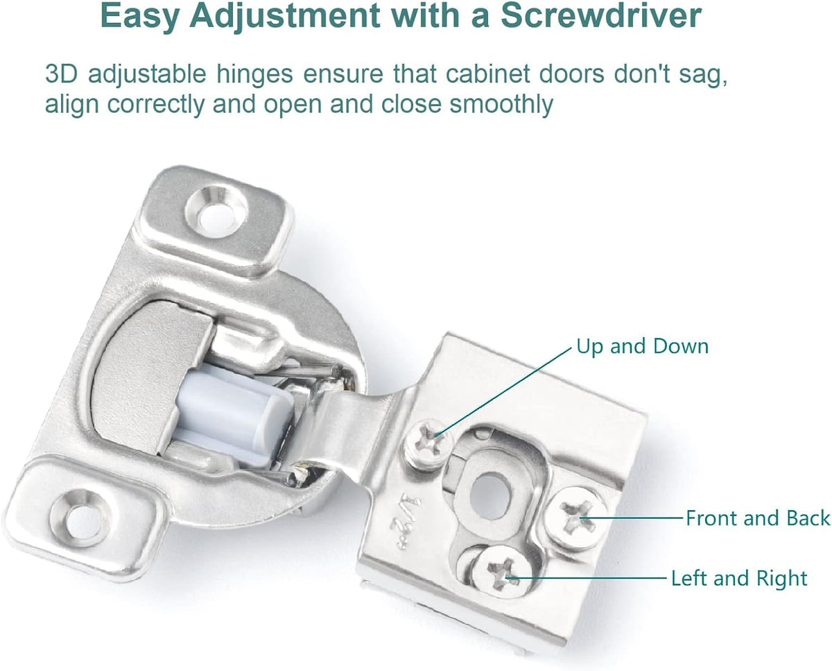 10 Pack Soft Close Cabinet Hinges, 1/2 Inch Overlay, Satin Nickel O220021
