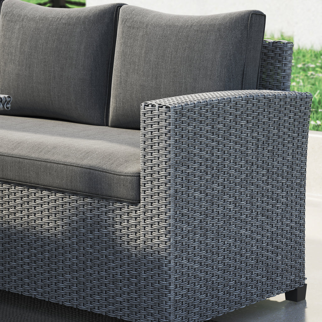 Cushioned Rattan Wicker 5-piece Patio Dining Sofa Set Dark Grey H830