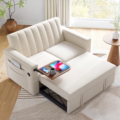 3-in-1 Convertible Sleeper Sofa with USB Charging and Side Pockets E931006