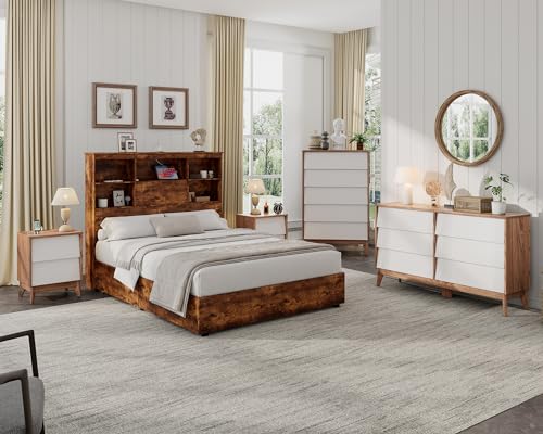 White & Yellow Walnut 6 Drawer Wood Dresser S477067
