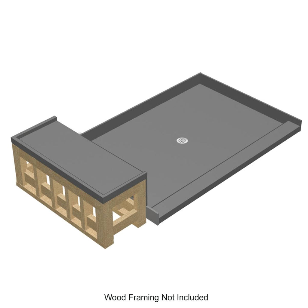 37x22 Single Threshold Shower Base with Bench and Drain I8897