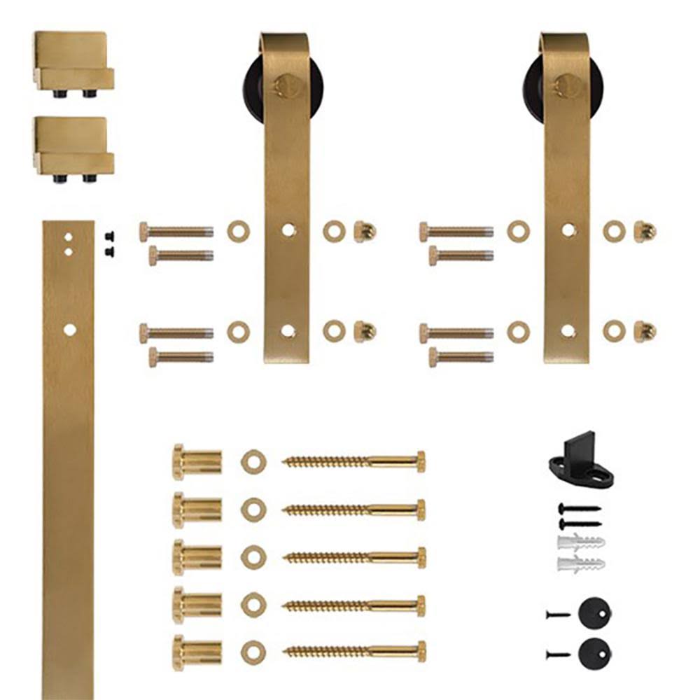 Soft-Close Satin Brass PVD Rolling Door Hardware Kit M9421
