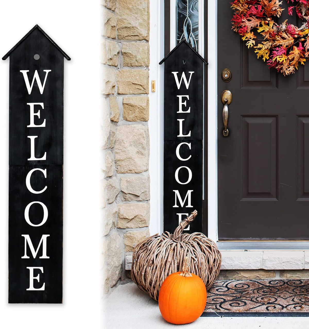 4ft Vertical Wooden Welcome Sign (White) O118