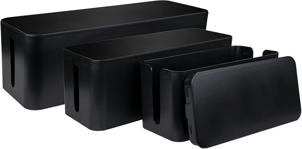 Set of 3 Black Cable Management Box Q904
