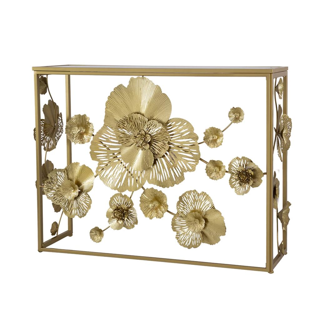 Gold Console Table with Mirrored Glass Top M45495