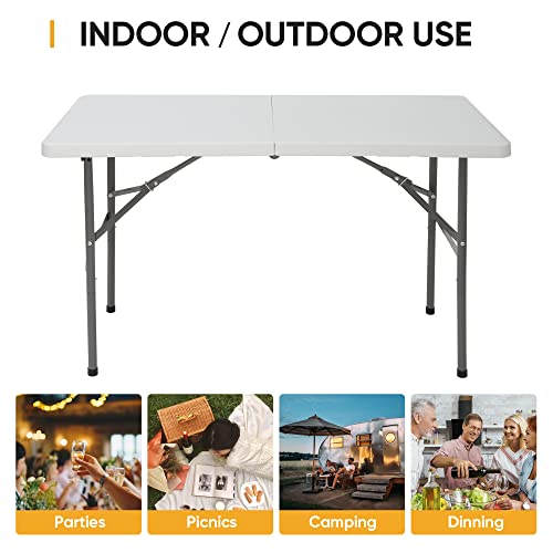 White 4FT Heavy Duty Plastic Folding Table with Carrying Handle O907870