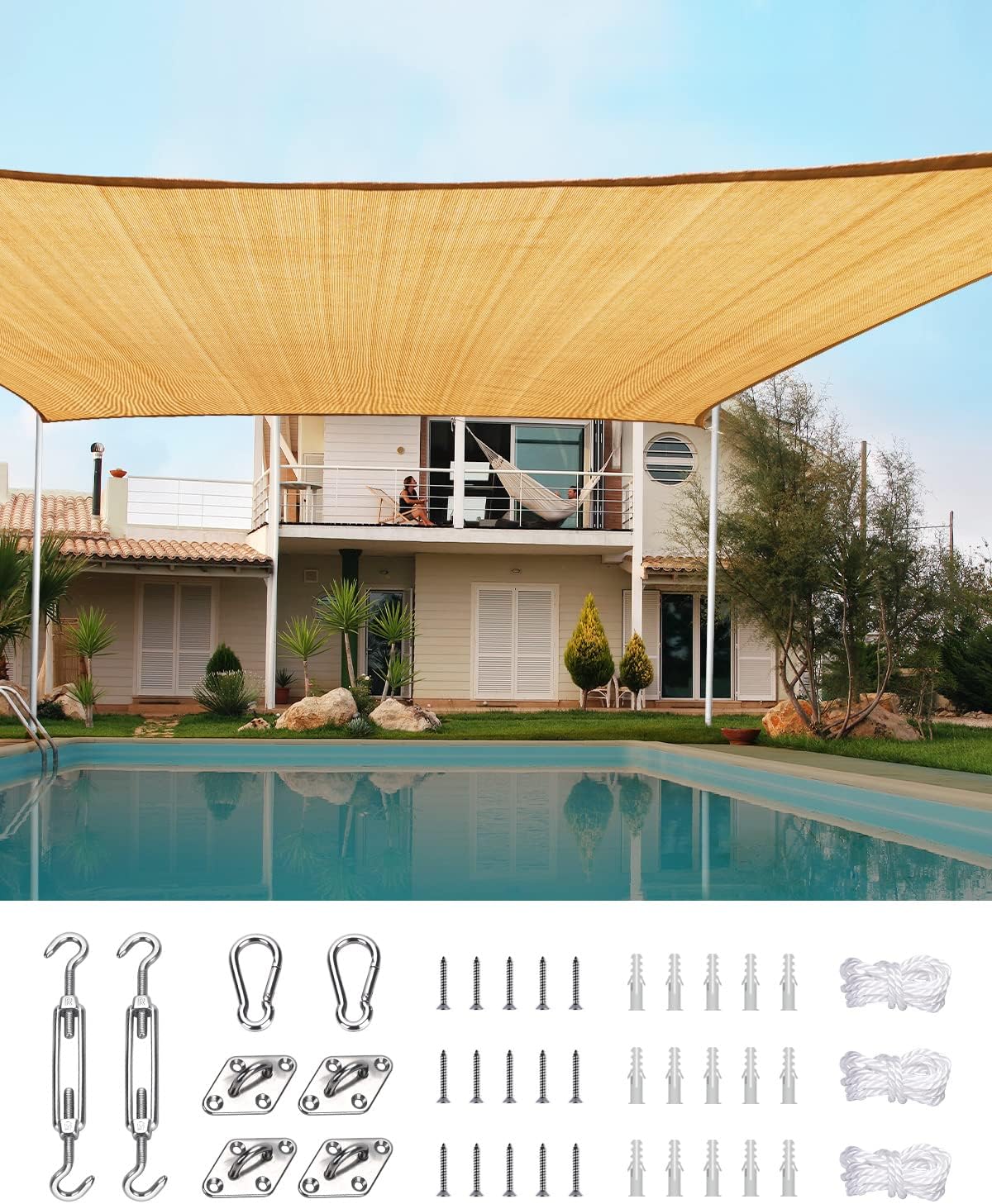 20X20FT 185G HDPE Square Sun Shade Sail Canopy (White) S504252
