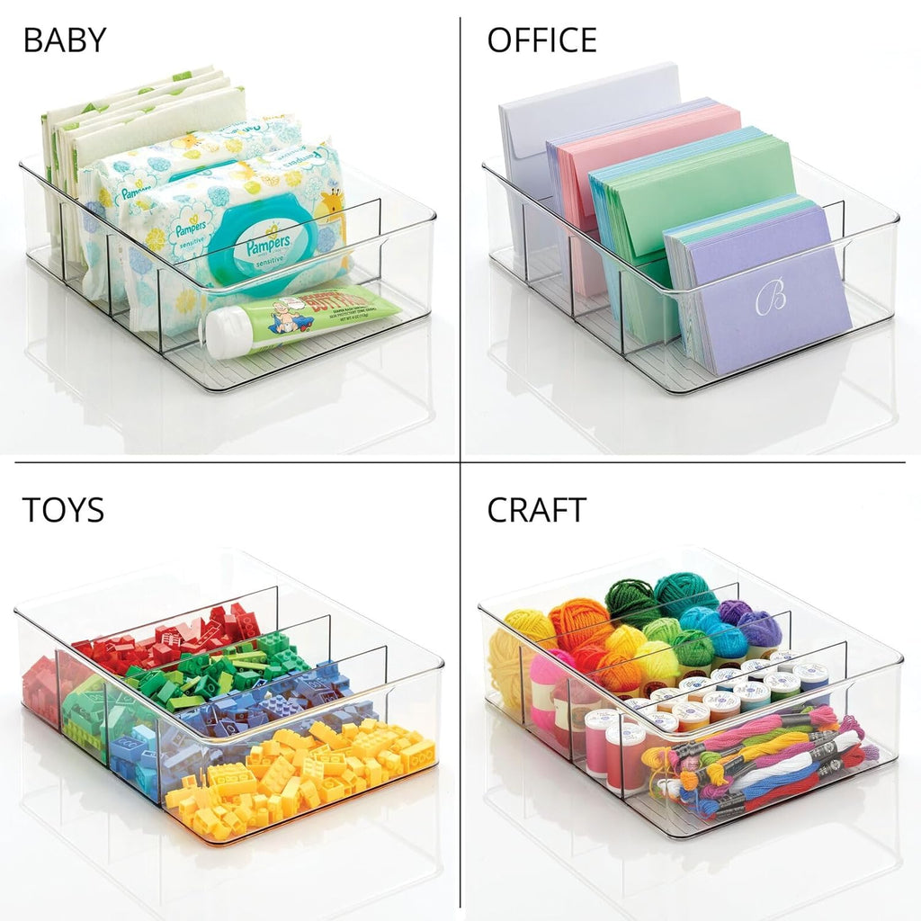Plastic Stackable Tea Bag Storage Organizer Bin with 4 Divided Compartments, 2 Pack - Clear K196303
