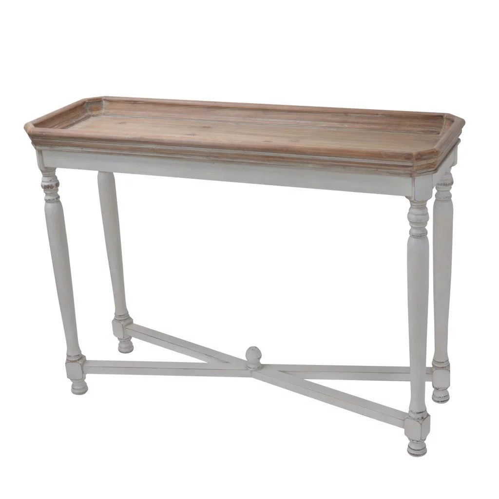 42" Brown and White Distressed Rectangular End Table P899
