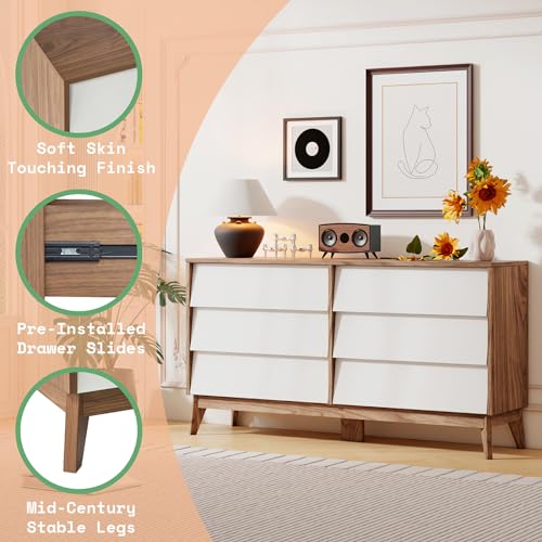 White & Yellow Walnut 6 Drawer Wood Dresser S477067