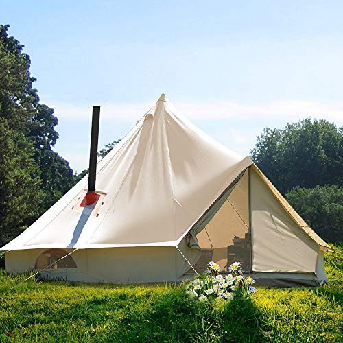 Beige Large Waterproof Cotton Canvas Bell Tent with Roof Stove Jack Hole Z756