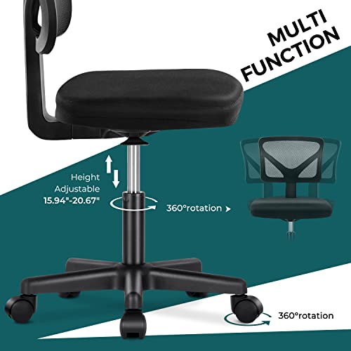 Black Ergonomic Mesh Mid Back Armless Desk Chair with Wheels K731