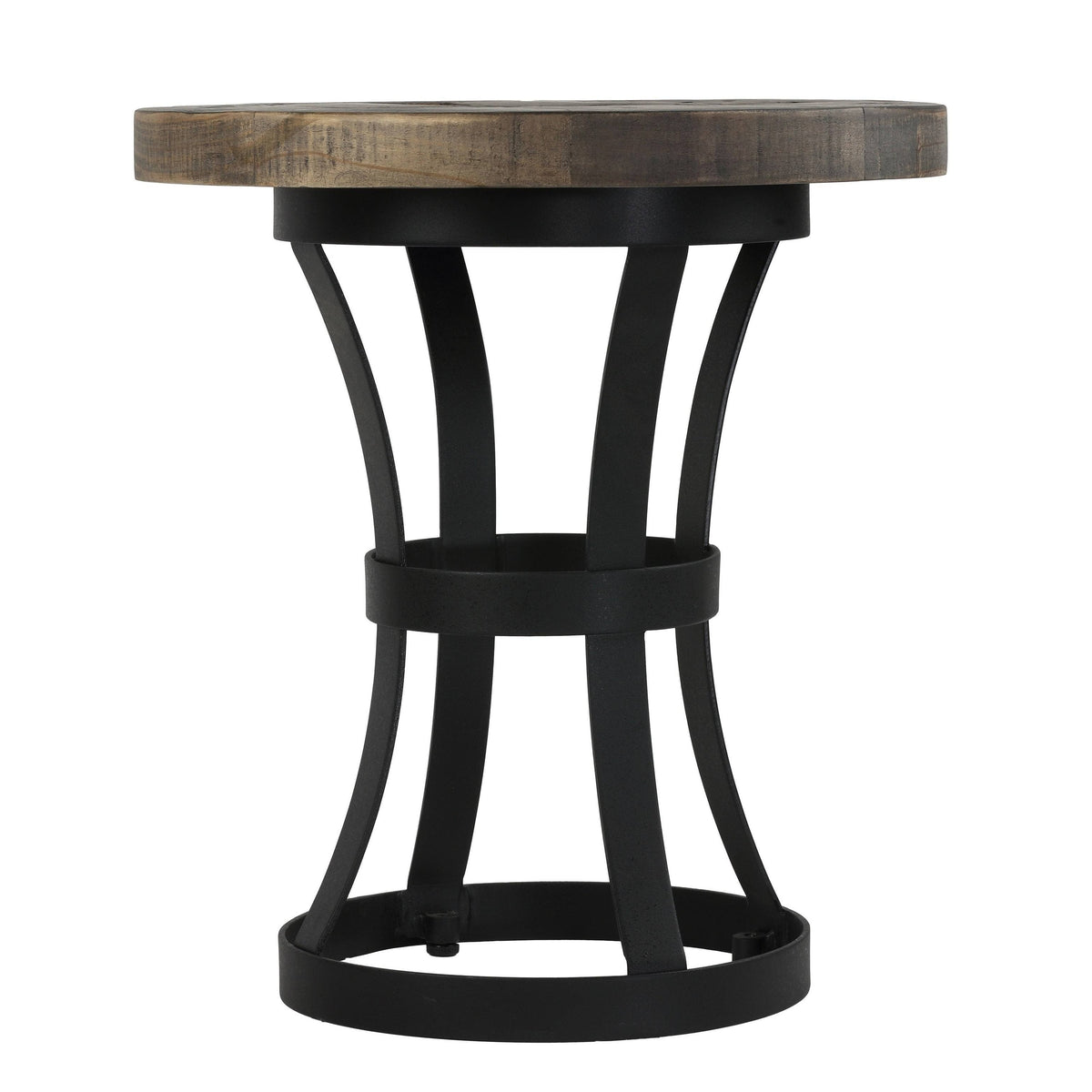 Solid Reclaimed Wood and Black Metal End Table I2882