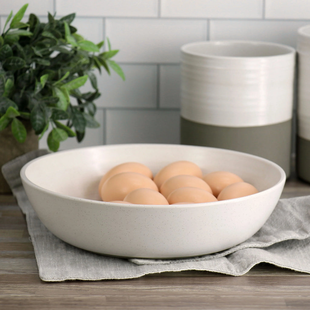 10 Inch Stoneware Serving Bowl in White Speckle W650755