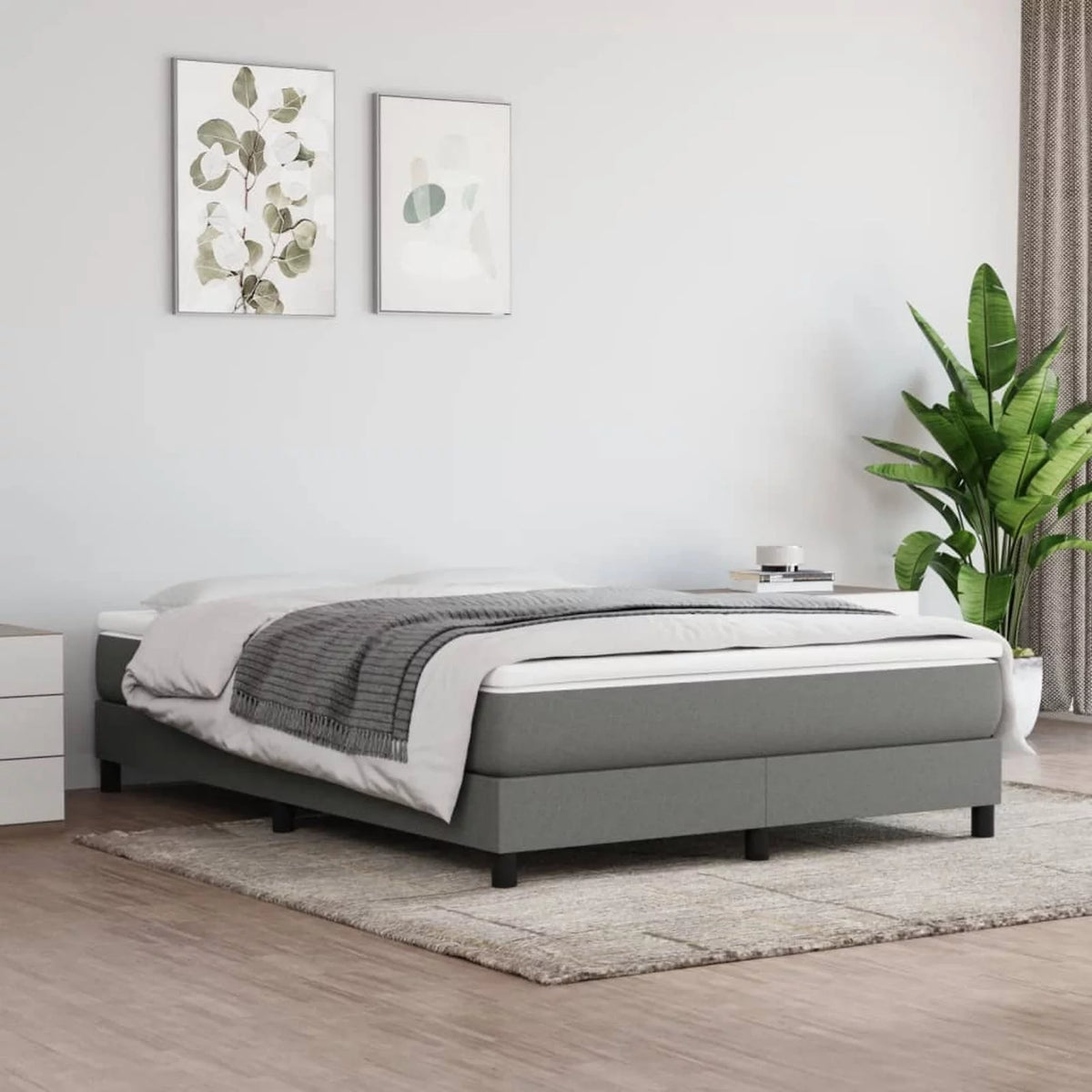 Full Size Fabric Platform Bed Frame with Wooden Slat Support O631304