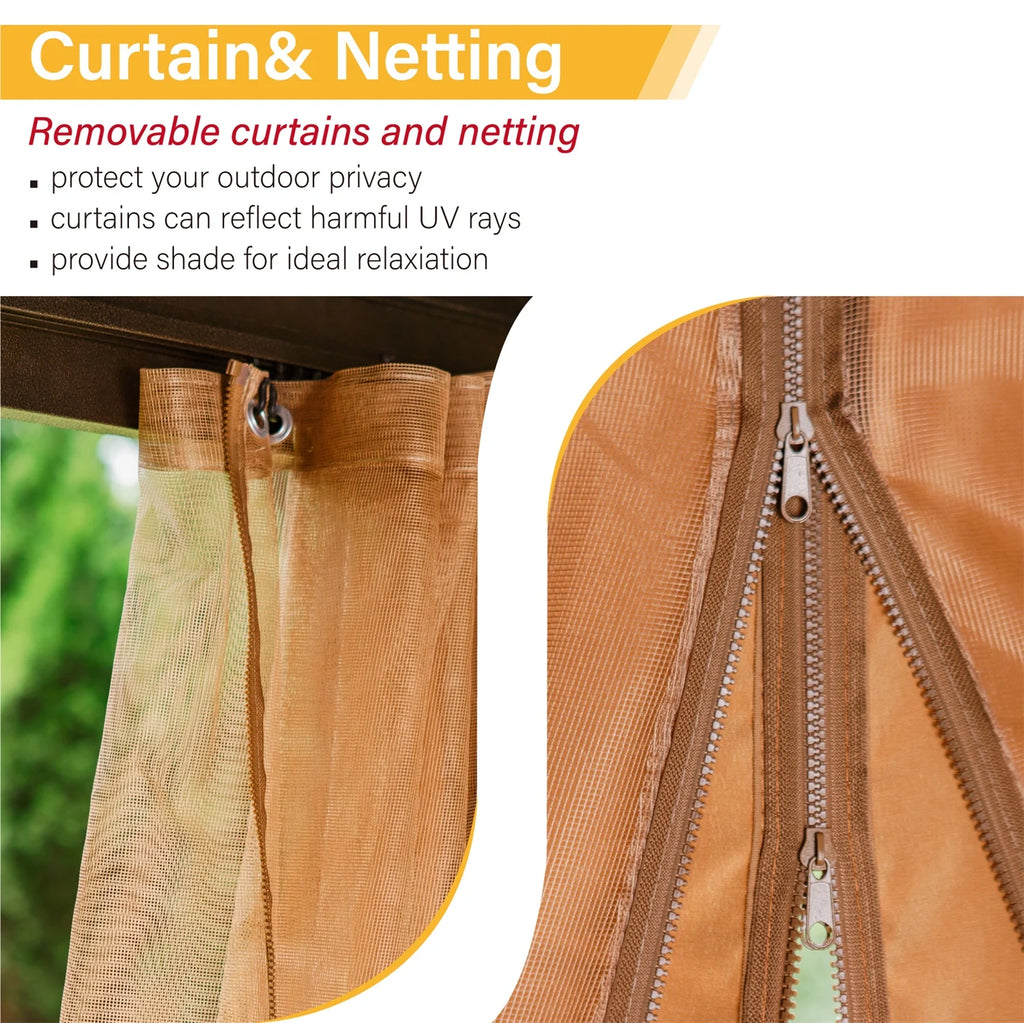 10' x 12' Hardtop Galvanized Steel Outdoor Gazebo with Netting and Curtains A97120
