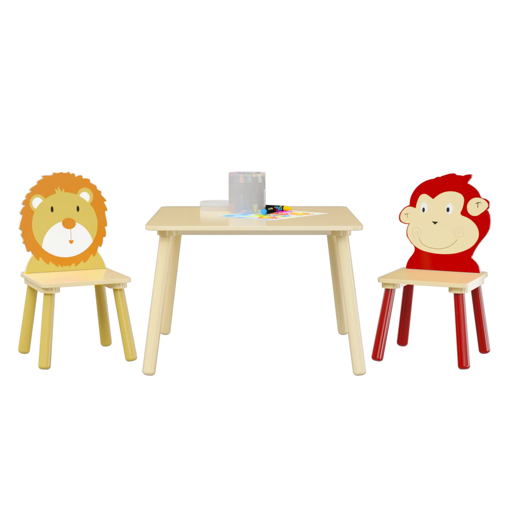 Kids Table and 2 Chairs Set, 3 Pieces Wooden Activity Play Table Set W279800