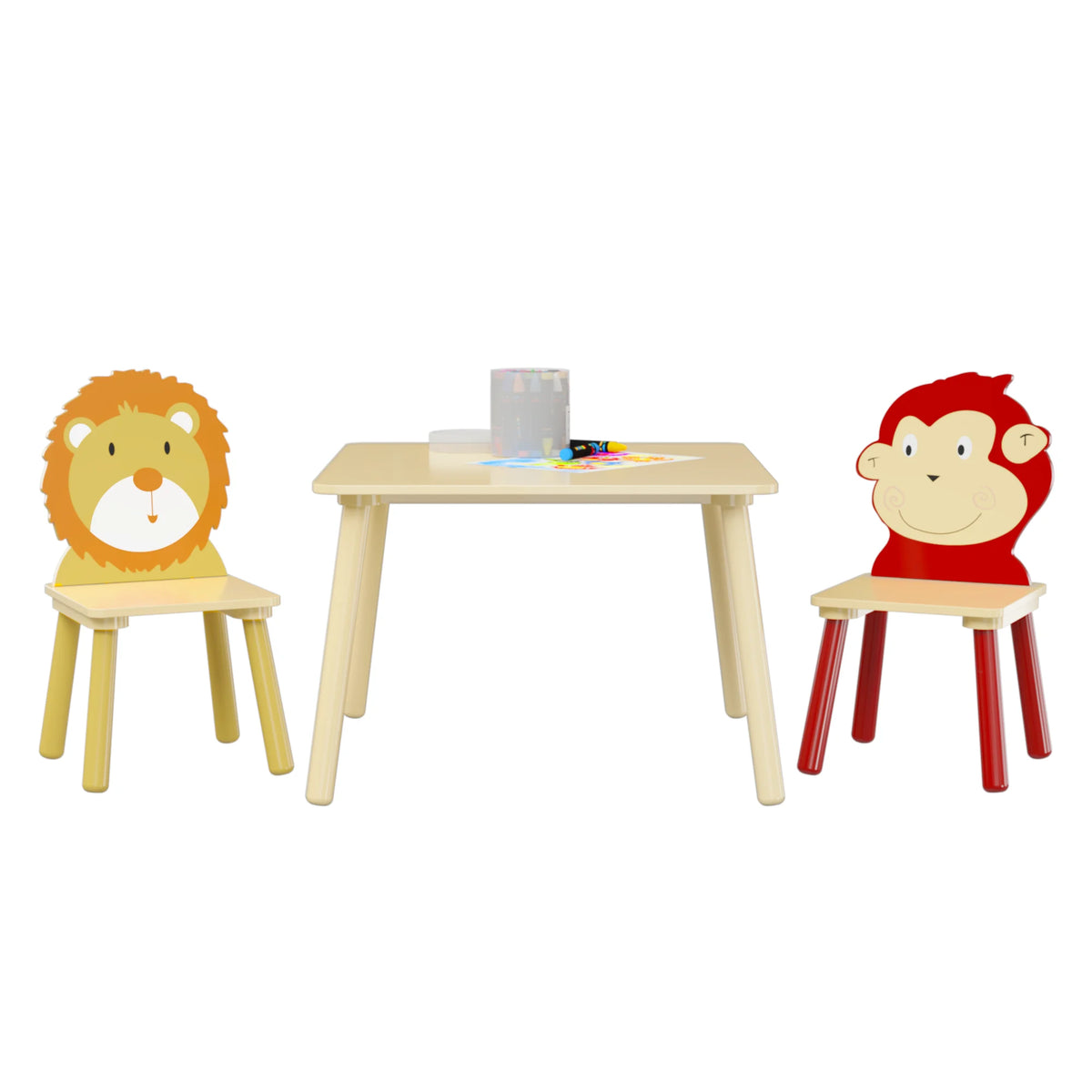 Kids Table and 2 Chairs Set, 3 Pieces Wooden Activity Play Table Set W279800