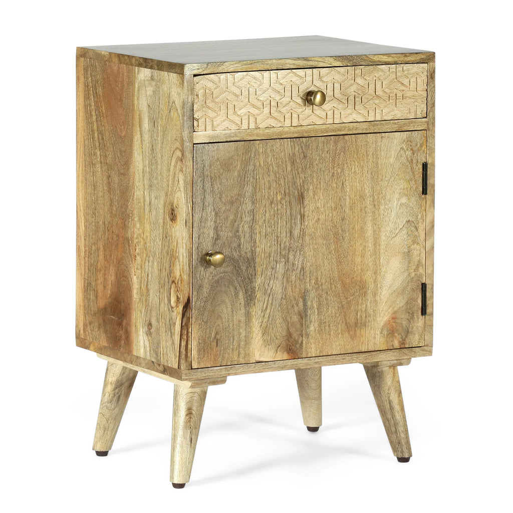 Handcrafted Mango Wood Nightstand with Storage W4564