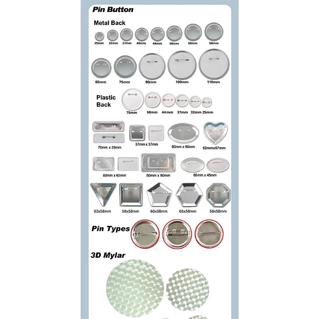 100set 40*60mm Rectangle Pin Back Button D3407