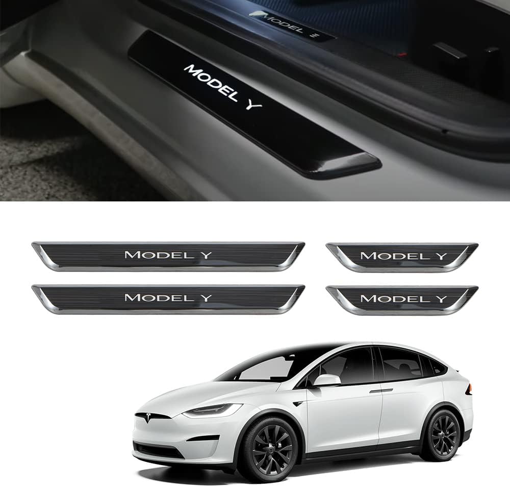 Door Sill Protector with LED Light, 4 Pieces Front/Rear Sill Plate Protector Z11466