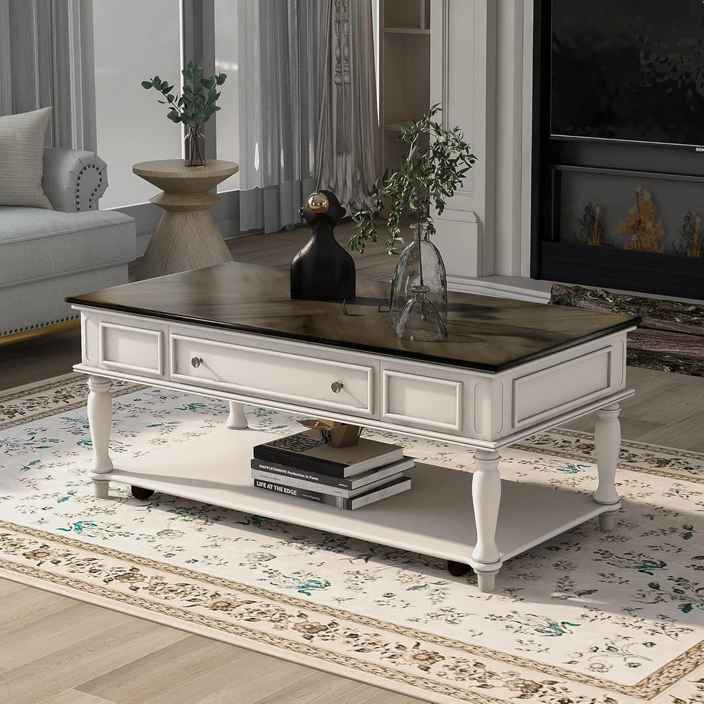 Gray Coffee Table with Drawer and Storage Shelf X231