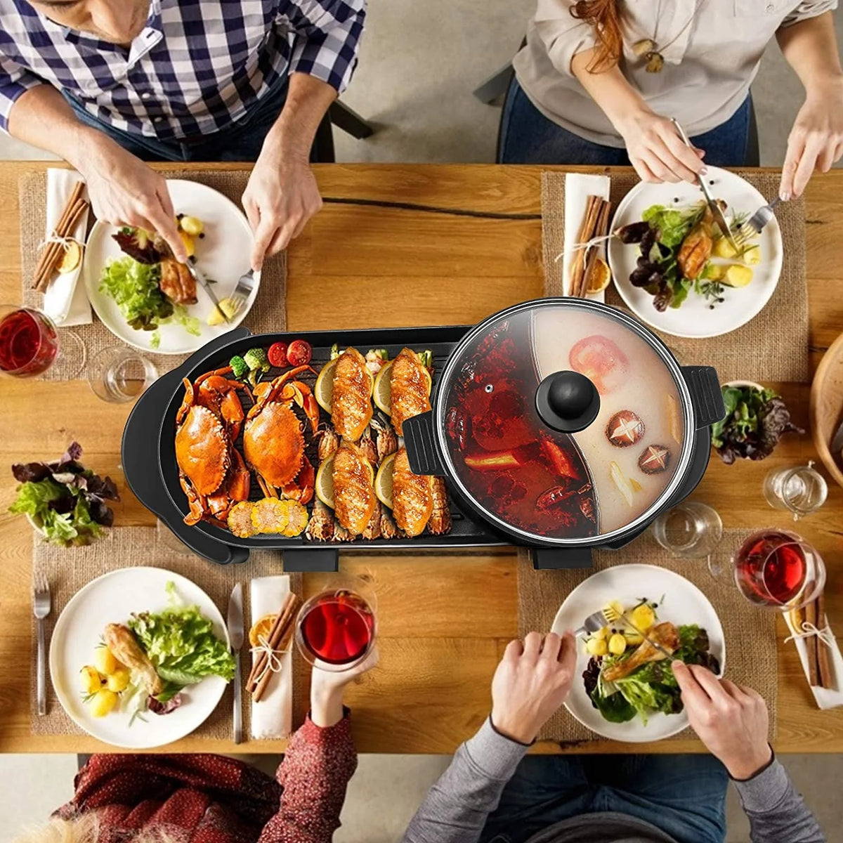 Electric Hot Pot with Grill, Removable Non-Stick Hotpot, 110V X612915