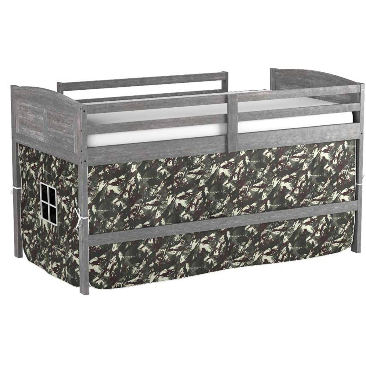 Twin Antique Grey Loft Bed with Tent P544