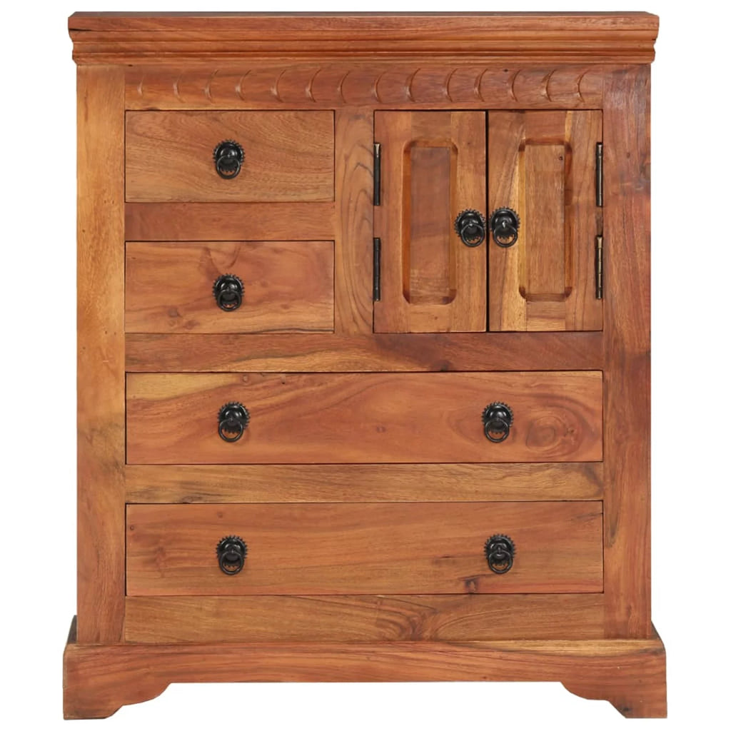 Wooden Sideboard with 2 Doors and 4 Storage Drawers Acacia Wood Sofa End Side Table 24.4 x 11.8 x 29.5 Inches A845
