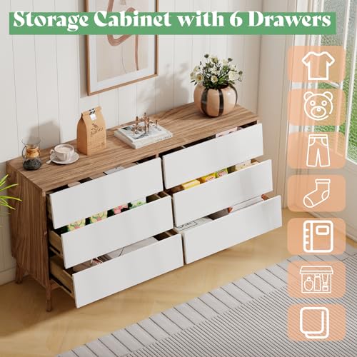 White & Yellow Walnut 6 Drawer Wood Dresser S477067