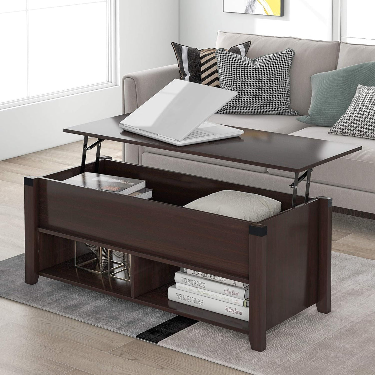 Gray Coffee Table with Drawer and Storage Shelf X231