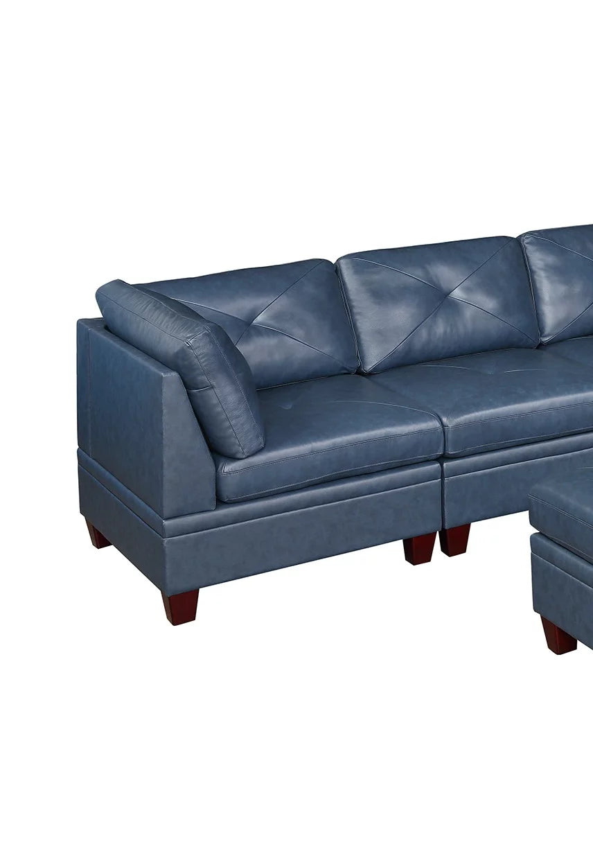 Ink Blue Top Grain Leather 7pc Tufted Sectional Sofa S469517