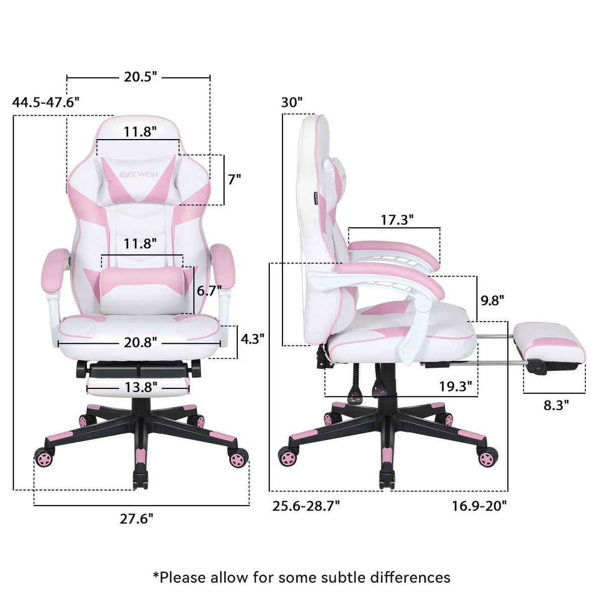 Pink Ergonomic Reclining Gaming Chair with Footrest R57105