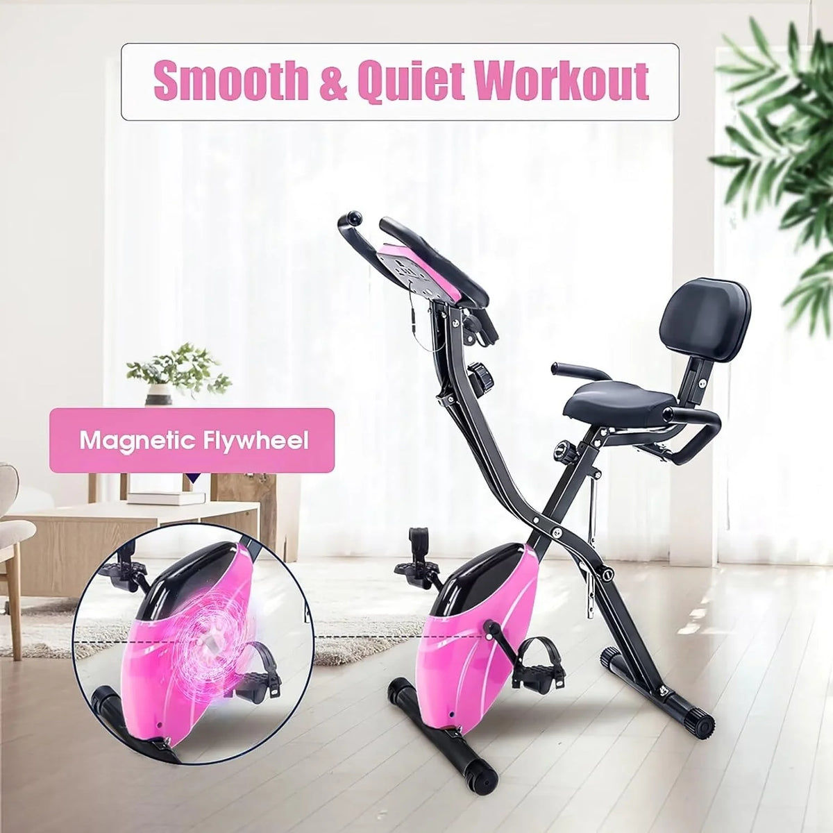 Foldable Magnetic Exercise Bike 300 lbs with Backrest K7383