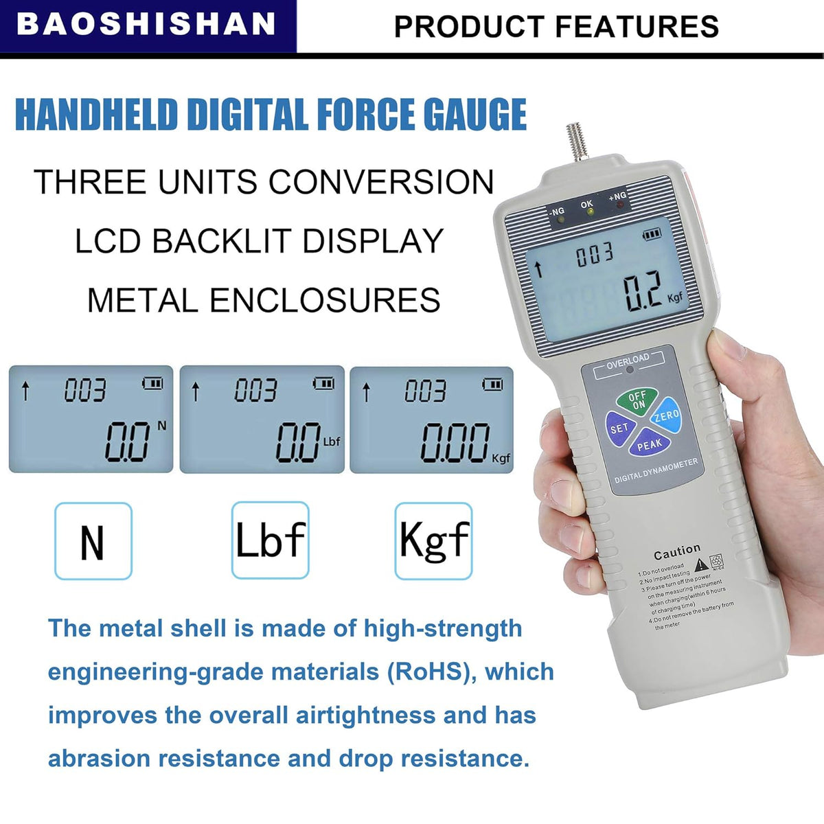 Digital Force Gauge Push Pull Gauge with Carrying Case, LCD Backlit Display, Metal Enclosures B55387