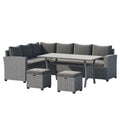 Cushioned Rattan Wicker 5-piece Patio Dining Sofa Set Dark Grey H830
