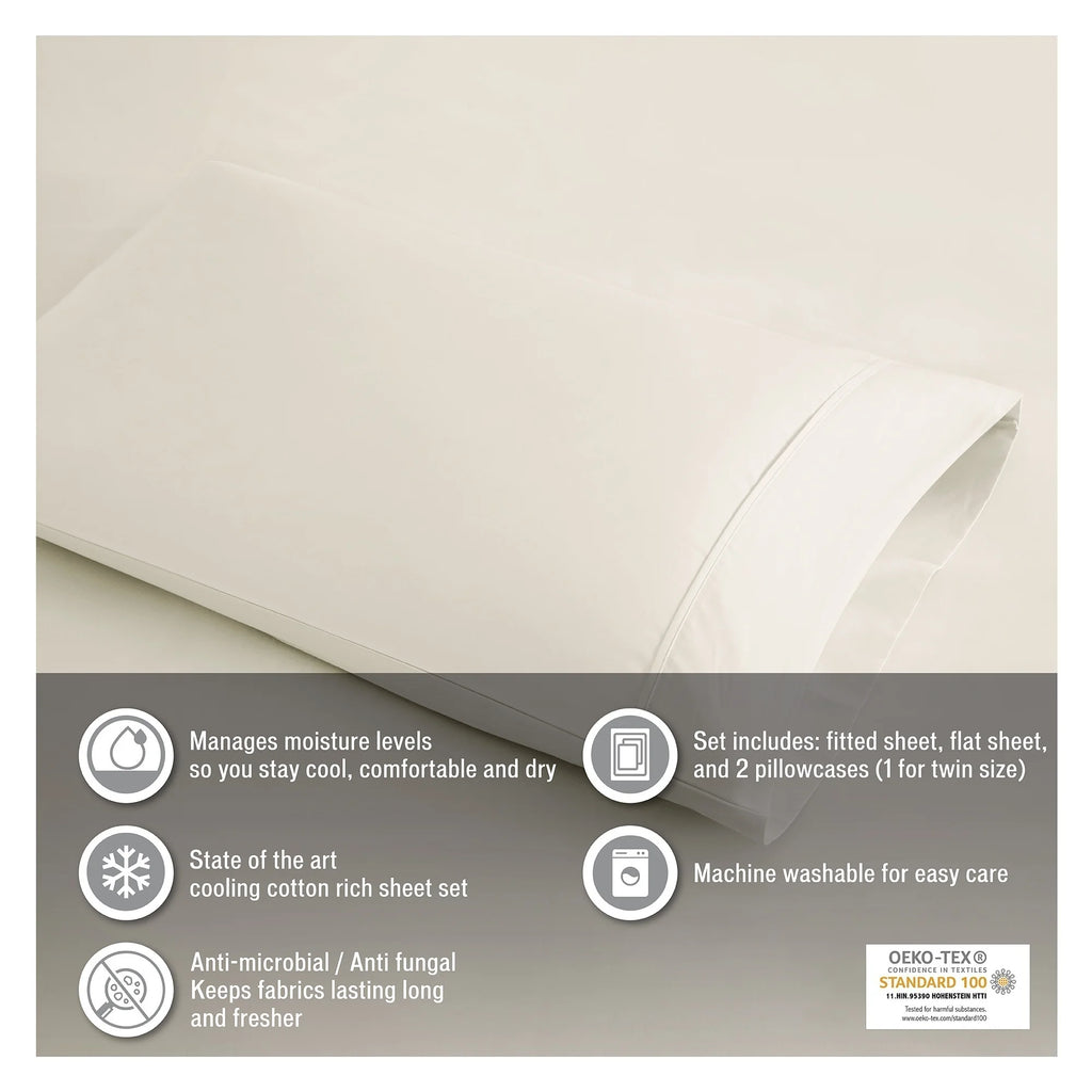 White 600 Thread Count Cotton Blend 4 PC Queen Sheet Set D422