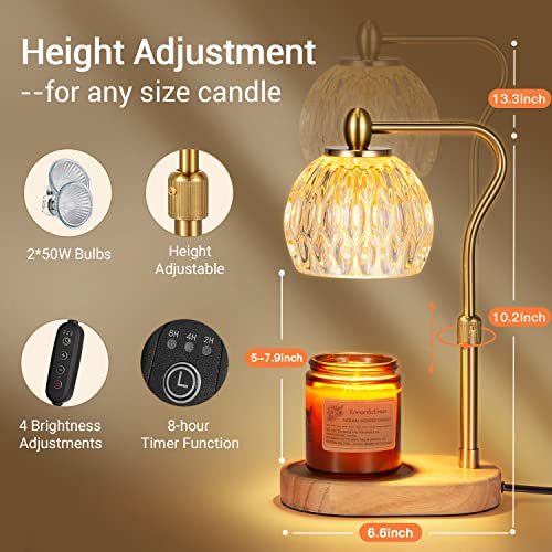 Gold Height Adjustable Candle Warmer Lamp with Timer & Dimmer E2518