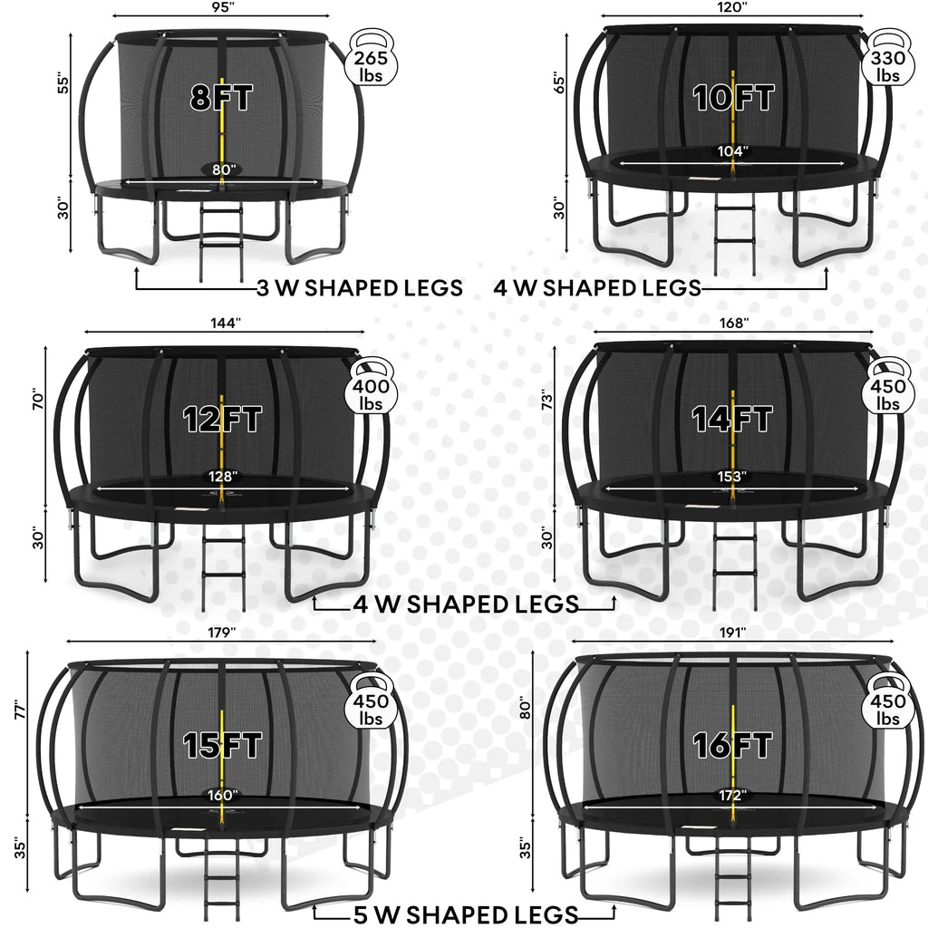 8FT 10FT 12FT 14FT Trampoline with Enclosure and Ladder O562