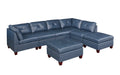 Ink Blue Top Grain Leather 7pc Tufted Sectional Sofa S469517