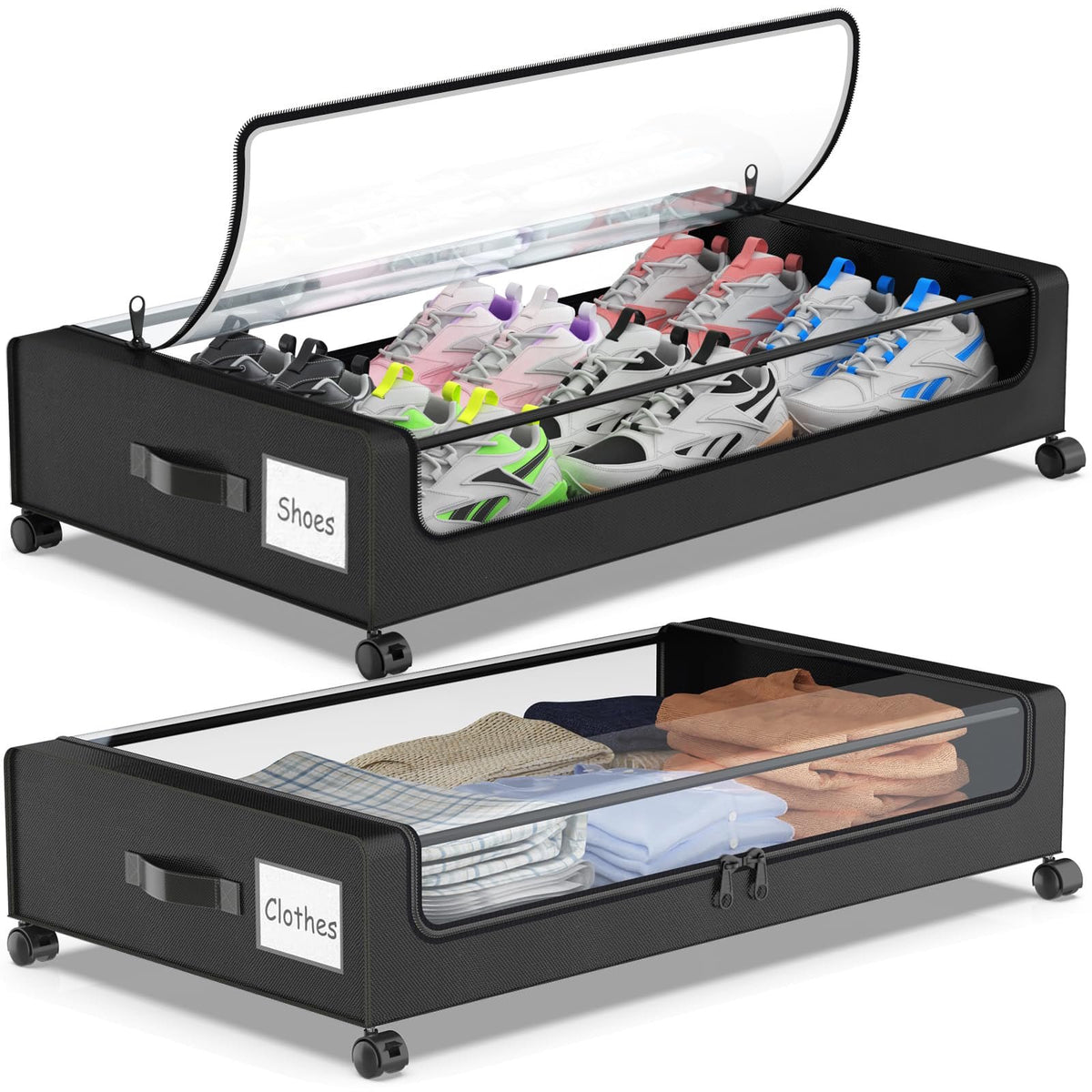 Black 2 Pack Rolling Underbed Storage Containers with Clear Lid Y268903